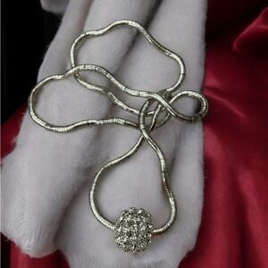 Elegant Liquid Silver adjustable Necklace with Crystal Pendant